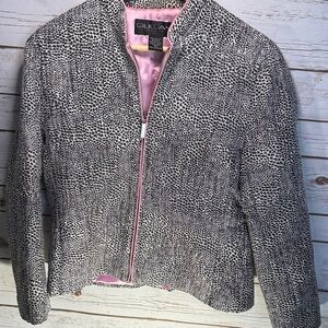 SilkLand Black and White Textured Blazer Zip Front PL